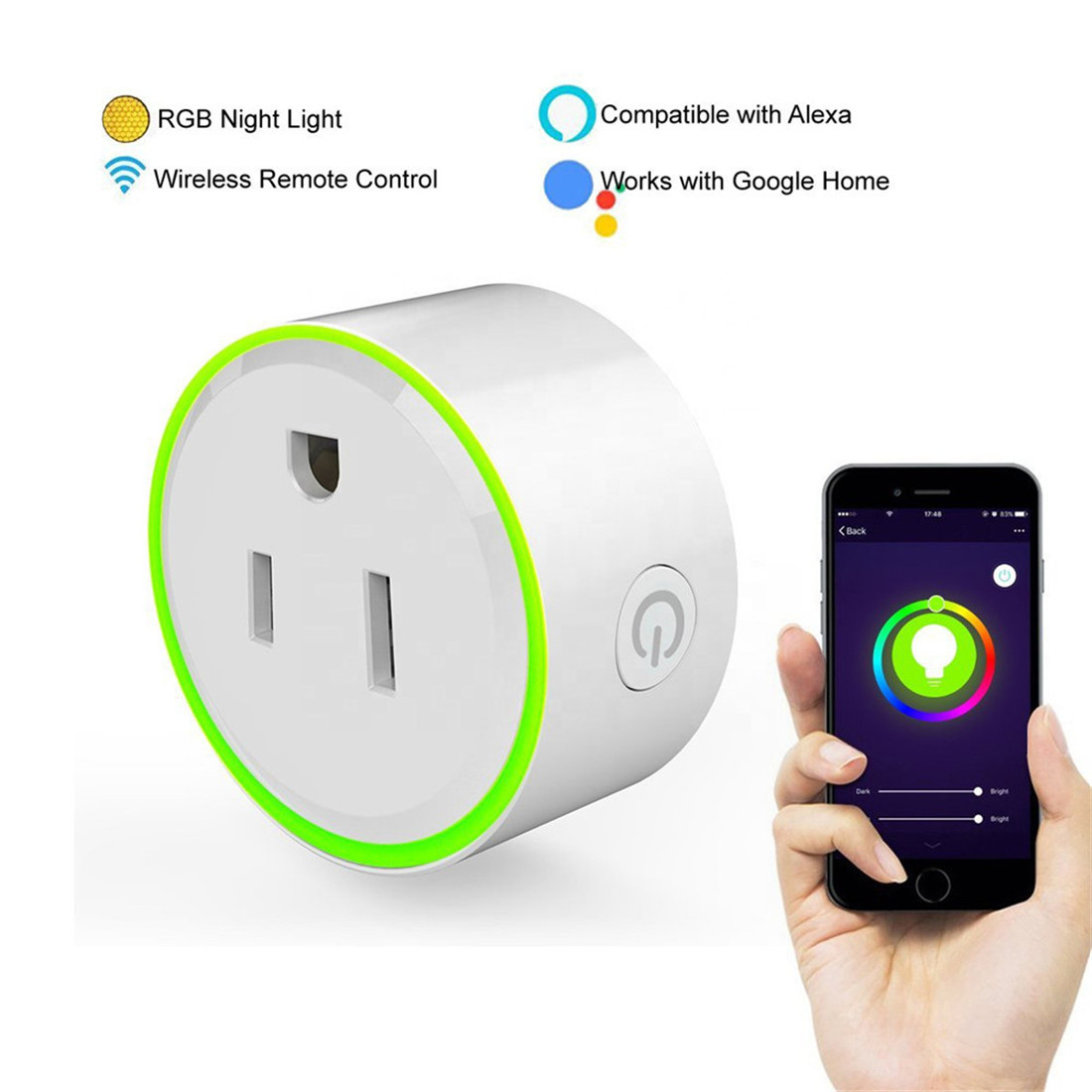 RGB Light Smart Plug US Standard Wi-Fi Tuya Socket