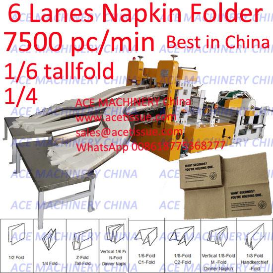 Quality 6 Lanes Automatic Tissue Paper Napkin Making Machine Price 7000 Sheet/Min for sale