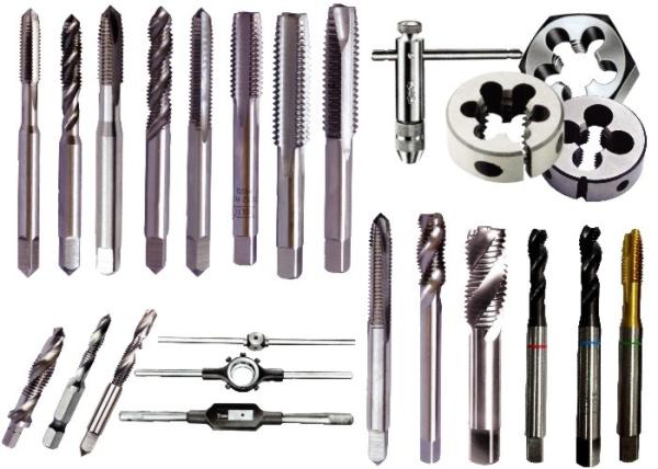 Quality HSS , Alloy Tool Steel straight , spiral point and Sprial flute taps and Round , Hex Dies with Tap wrench and Dies Stock for sale