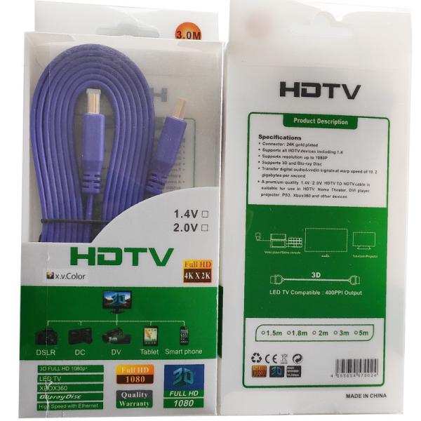 Quality Computer TV HD 3m Flat HDMI CCS Cable With Gold Plating Connector for sale