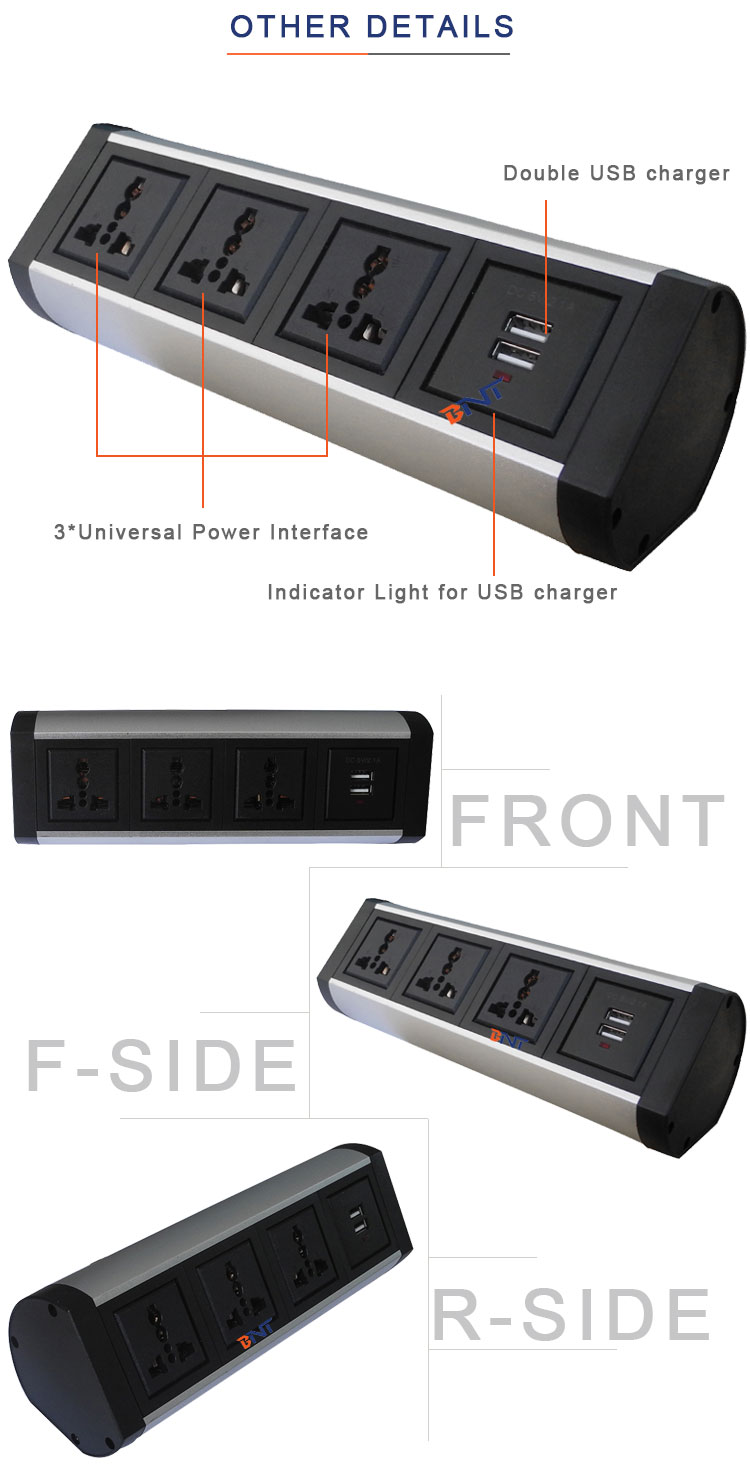 BNT Movable type on desk socket supply with bracket clamp on table edge for general use