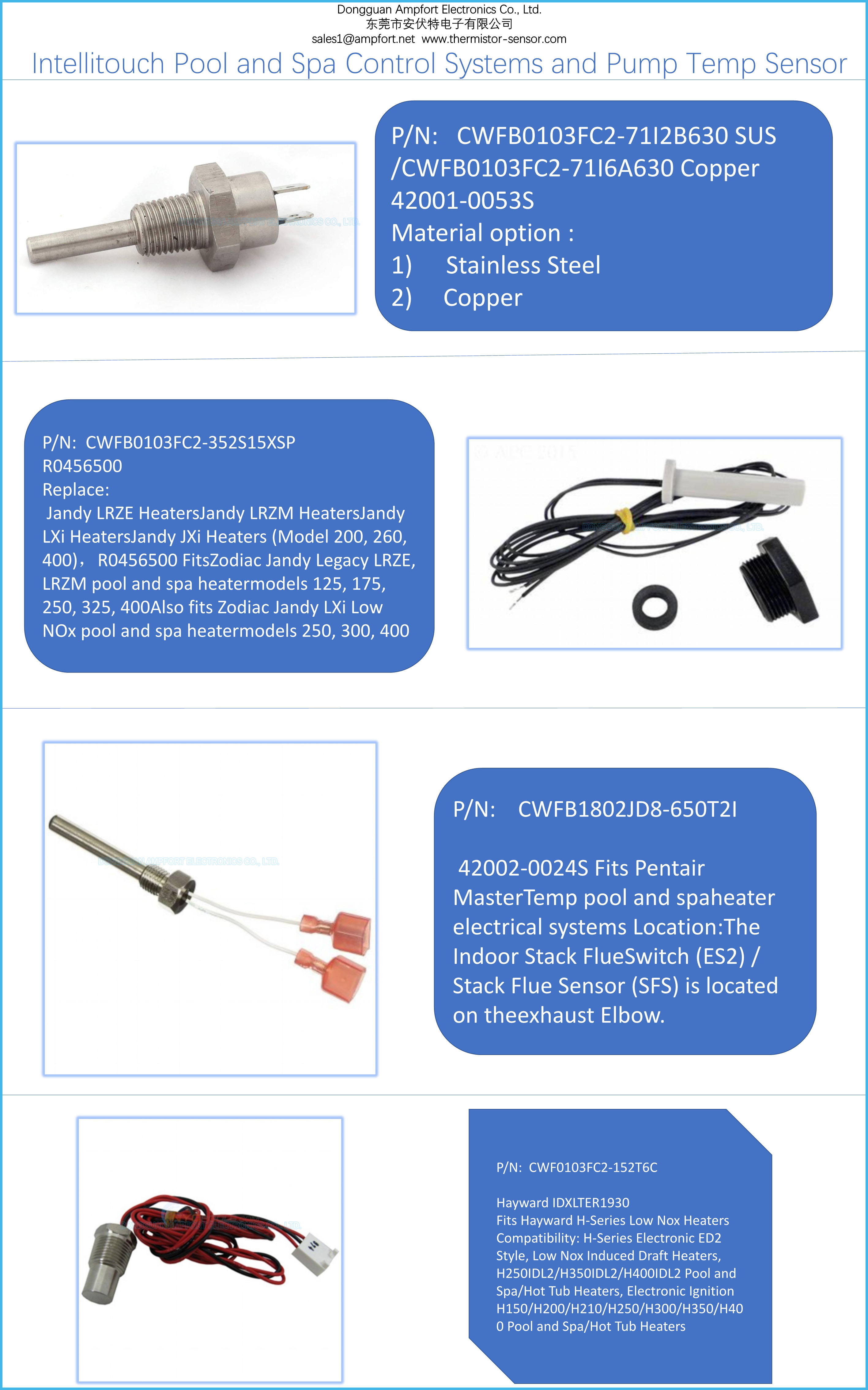 3 Wire 009577F Raypak NTC 100K Temperature Sensor Replacement For Electric Heater