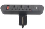6.56 Ft Cord 3 Universal and 2 USB-A with Surge Protector Black Clip On
