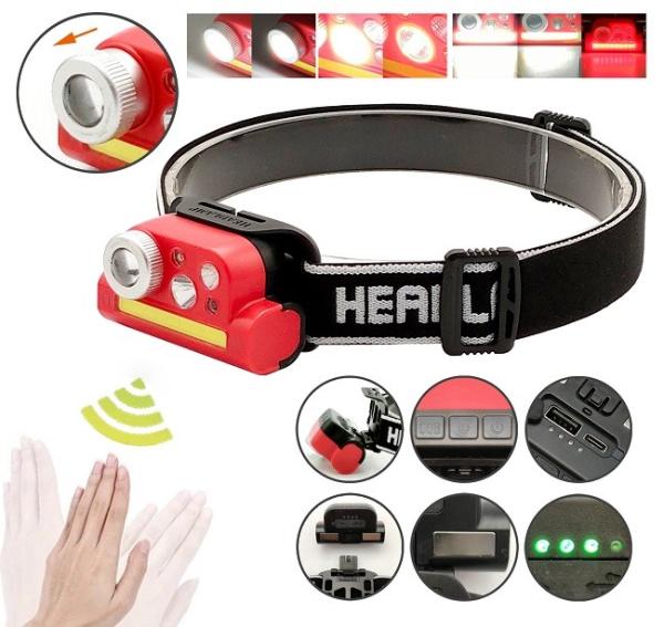 Quality Plastic Battery COB LED Head Lamp Rechargeable With Gesture Wave Sensor for sale