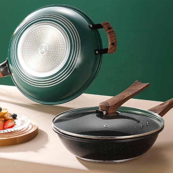 Quality Non Stick Kitchen Wok Pan With Comfortable Wooden Handle for sale