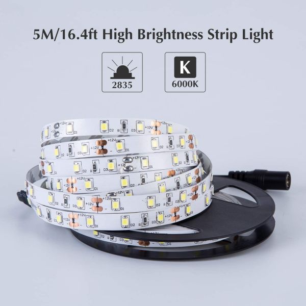 High CRI 60LED/M 2835 LED Strip 8mm IP33 6500K Natural White CRI90 CRI95 Showcase Lighting LED Flex Tape Lighting