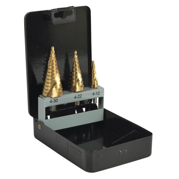 3Pcs Titanium Coated Step Drill Bit Set Hex Shank for Metal