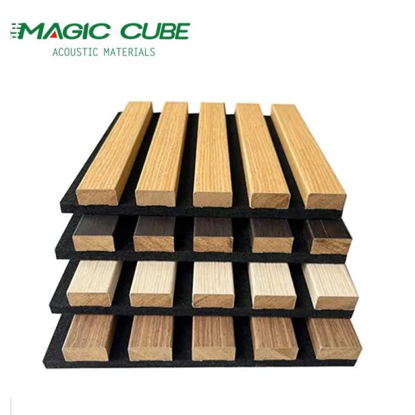 Quality Decorative Acoustic Slatted Wood Wall Panels 3 Side Acoustic Sound Panel For Theatres for sale