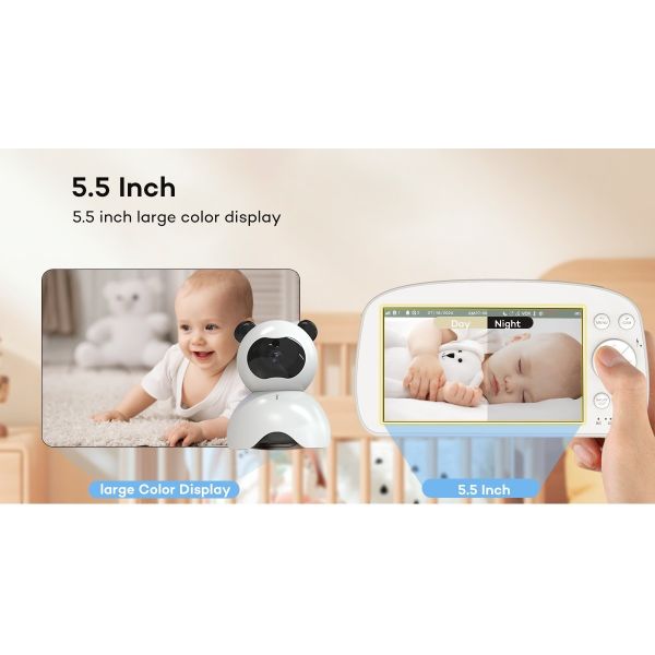 5.5 Inch 1080P Wireless Baby Monitor with Pan Tilt Night Vision