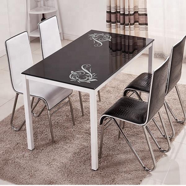 Quality Tempered Glass Top Dining Room Table With Powder Coating Counter legs with different color different chairs for sale
