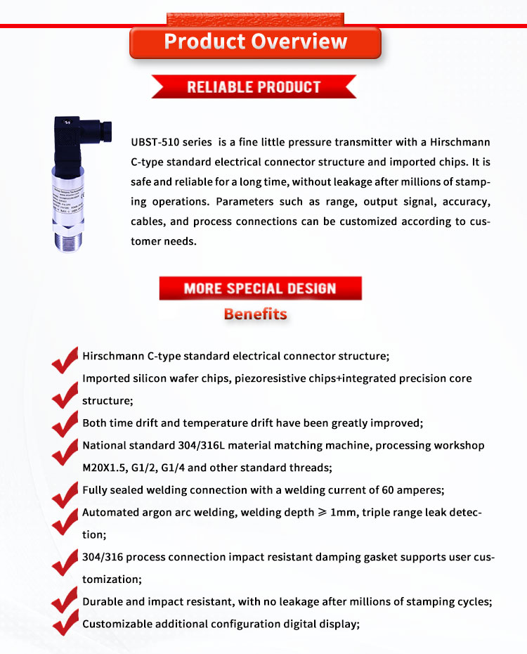 Customizable Range UNIVO UBST-510 C-Type Pressure Sensors for Liquid Level Detection