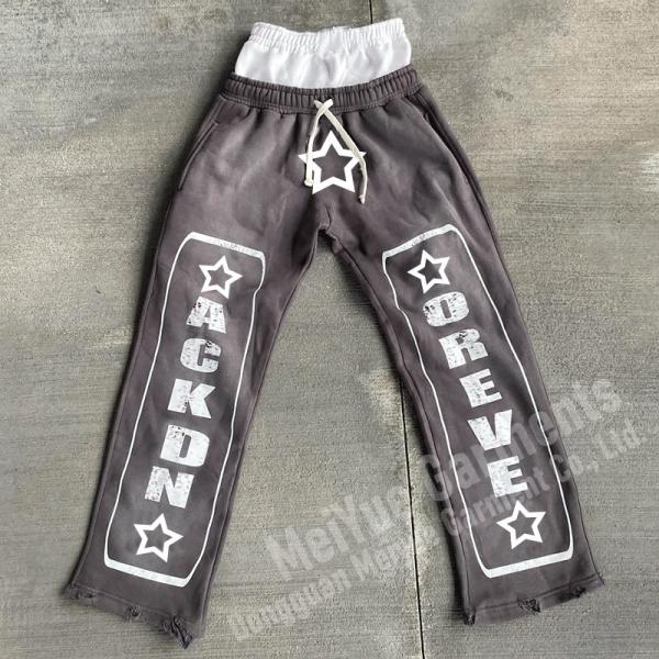 Quality Custom Mens Double Waisted Joggers Wide Leg Flare Baggy Stacked Sweatpants Men Casual Sweat Acid Wash Pants Trousers for Men for sale
