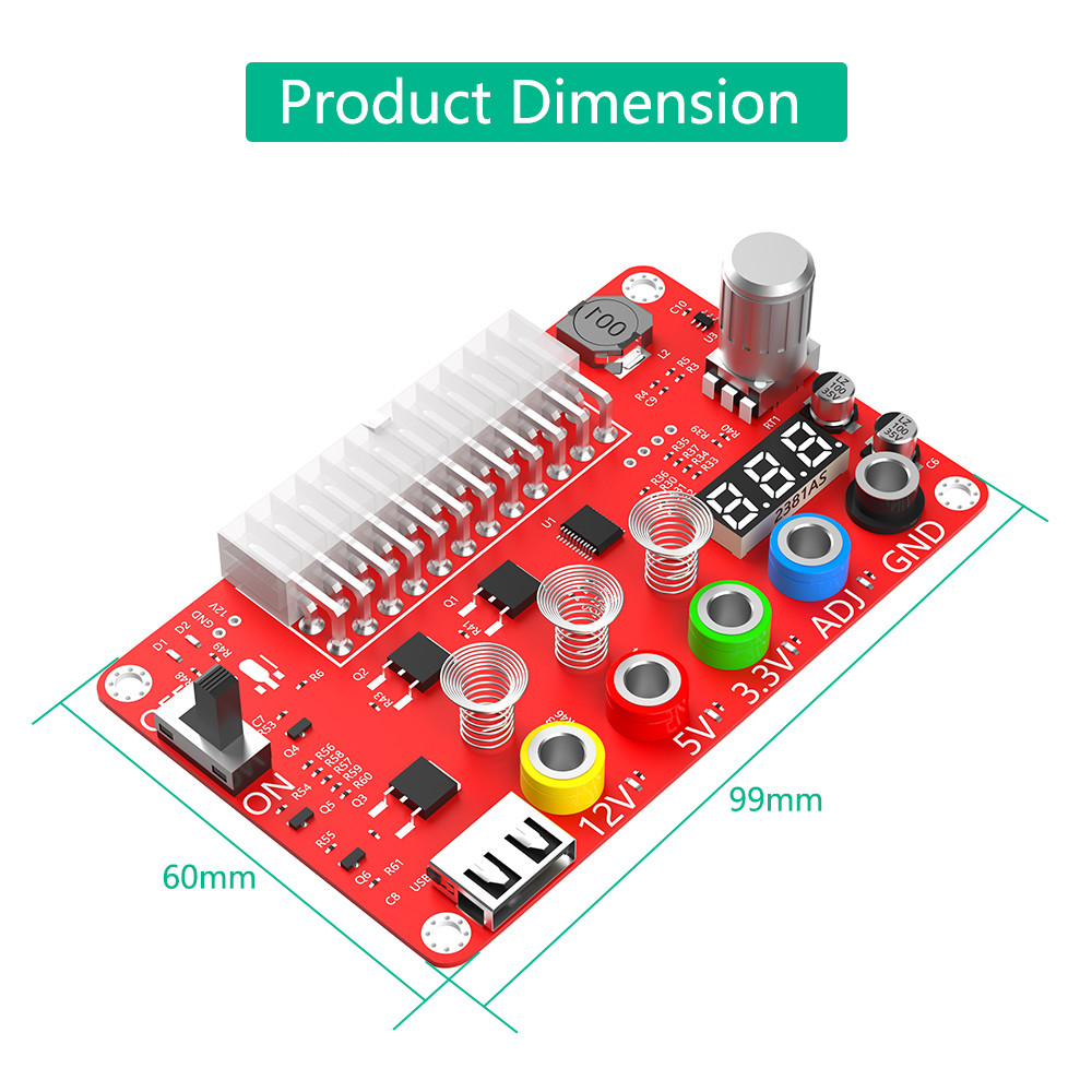 ATX Power Supply Breakout Board and Acrylic Case Kit with ADJ Adjustable Voltage Knob