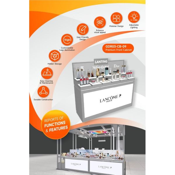 GDR03-CB-09 Premium Front Cabinet With Mirror Stainless Steel And Screen Printed Black Lines For Fashion Boutiques