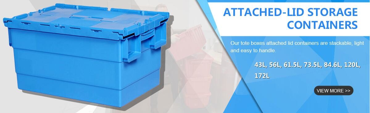 Heavy duty stackable attached lid turnover box, Stackable and nestable plastic shipping tote box for storage or moving