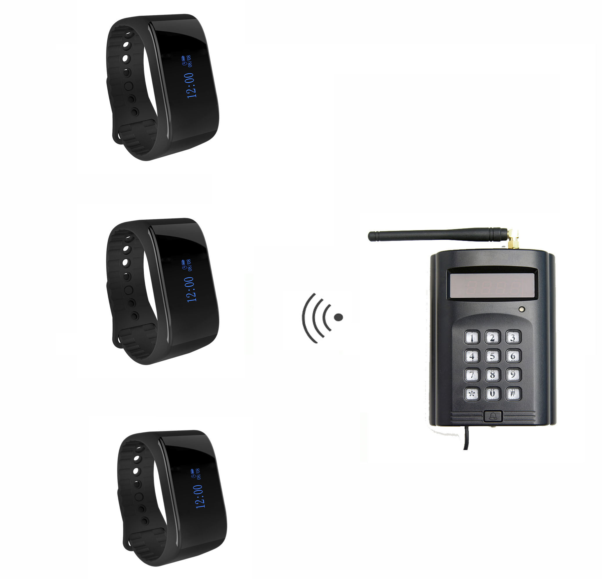 High quality wireless calling equipment with full waterproof wrist watch and a host keyboard
