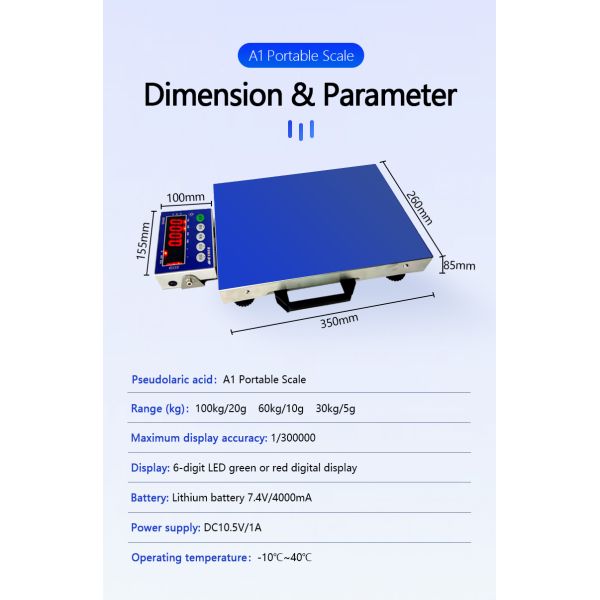 Bluetooth Portable Industrial Weighing Scale with 300*400mm Platform and 150KG Capacity