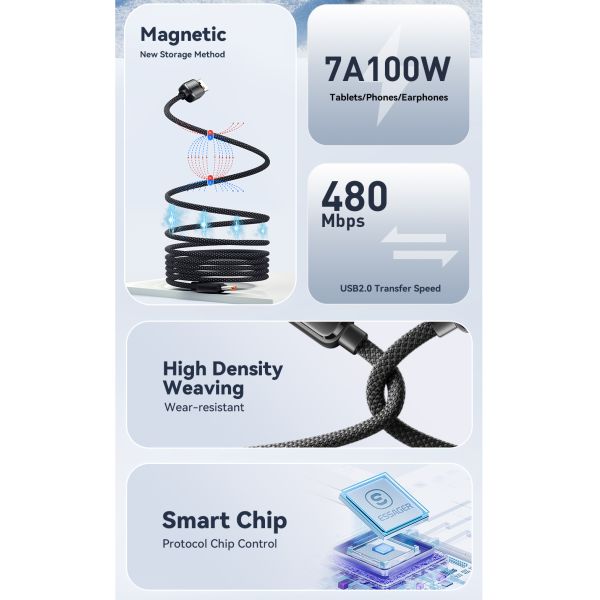 USB A To USB C Magnetic Cables Fast Charging 100W ES-X56 Series