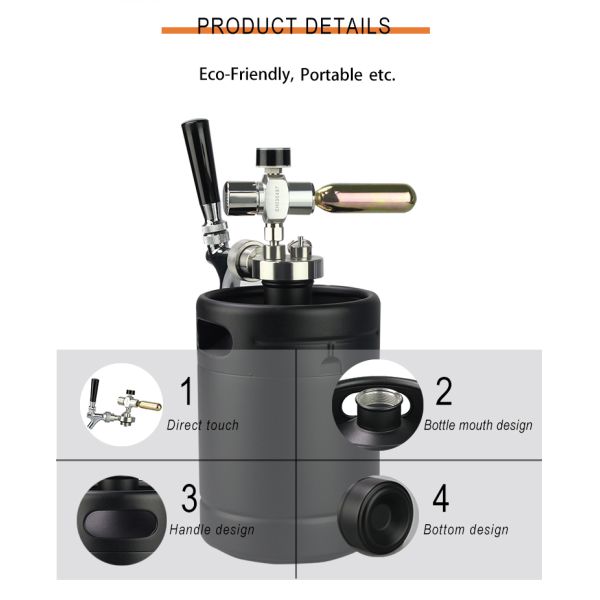 Matte Black CO2 Mini Keg Dispenser With Regulator And Tap Spear
