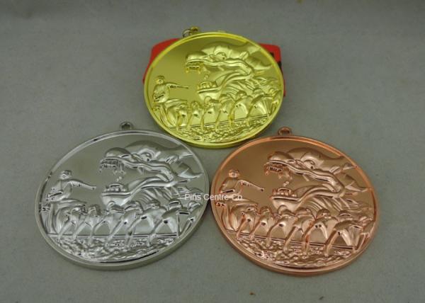 Quality Zinc Alloy Customized Ribbon Medals , 3D Sports Running Medals With Gold Plating for sale