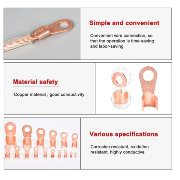 Lug Tubular One Hole Copper Cable Crimp Connectors OT Tinned Open Terminal