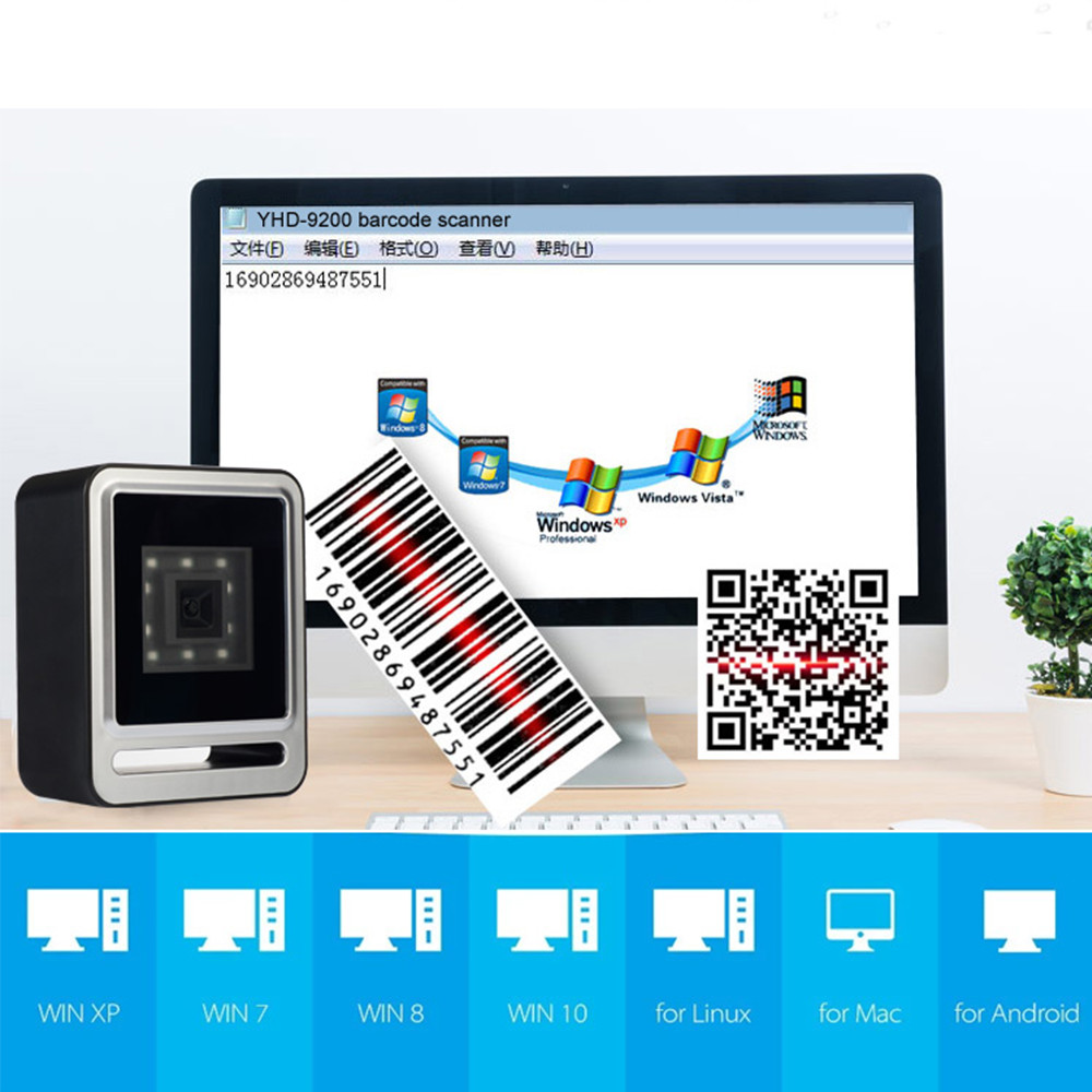 Omnidirectional High Speed Barcode Reader 2D Handsfree Qr Code Desktop Scanner