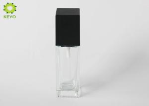 China Square Clear Glass Empty Cosmetic Containers With Pump Cap Capacity 30ml 1 OZ on sale