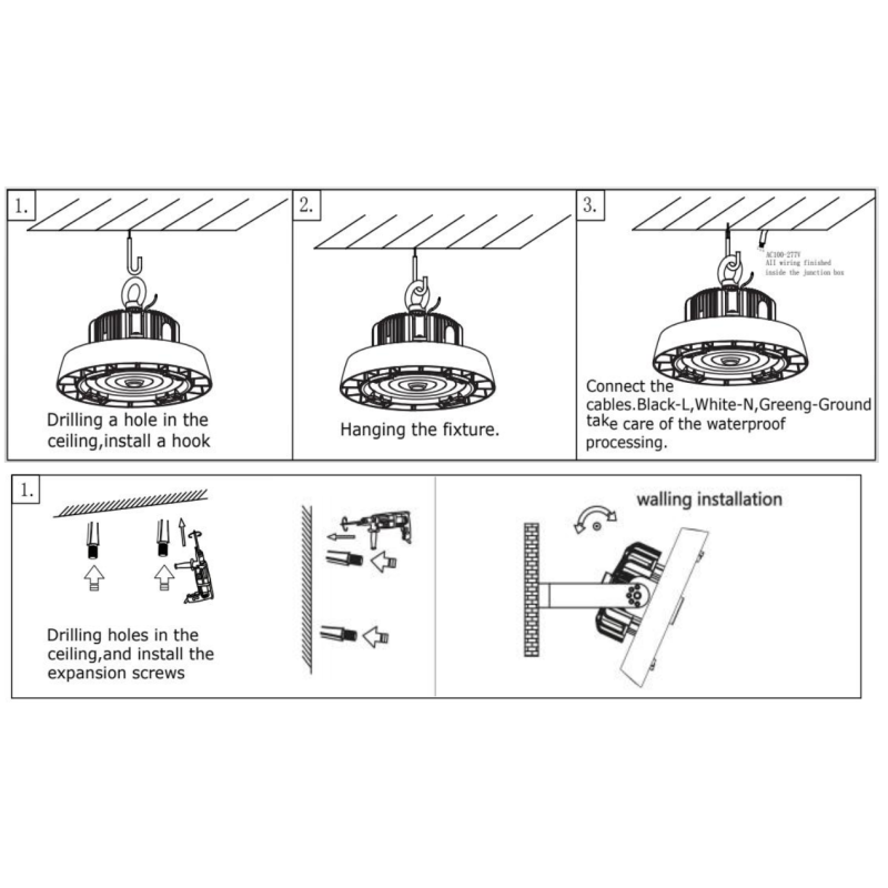 100W-240W IP65 LED High Bay Light Efficient with 3 Beam Angles 50000 Hrs Ideal for Industrial Commercial