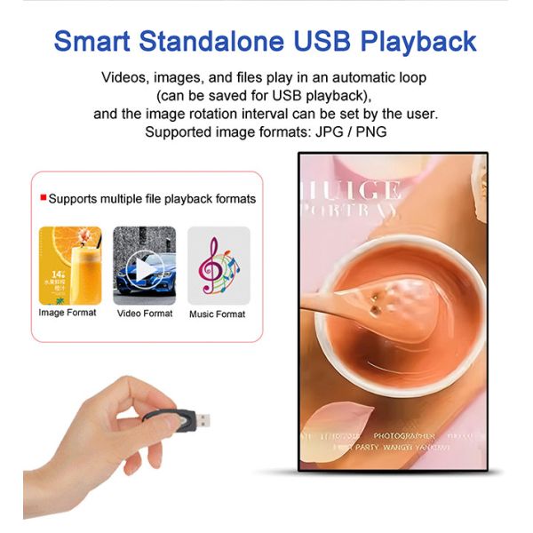 High Resolution Media Screen 43 Inch Wall Mount Digital Signage Advertising Player