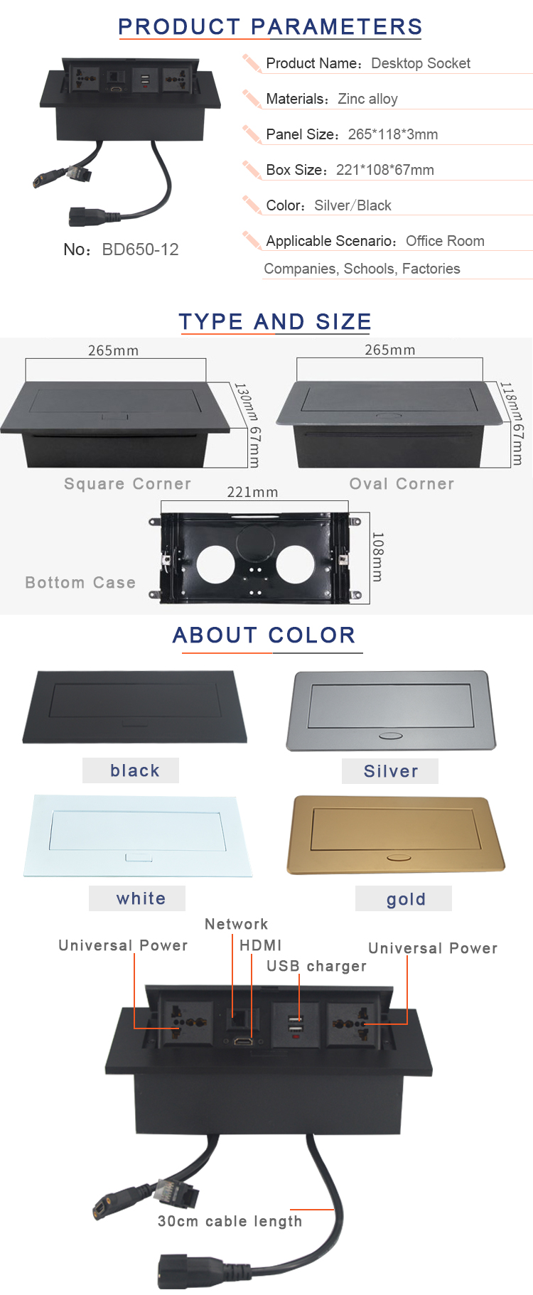 With usb charging table connection power data pop up table socket outlet