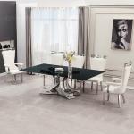 High Gloss 0.45CBM SS Dining Tables Set X Shape Mirror Metal Base