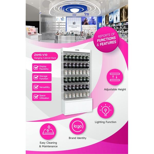 ZhMS-V10 T-Column with Adjustable Rods Skincare Display Cabinet for Airports