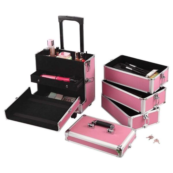 High Durability Aluminium Beauty Trolley Case , Customized 4 In 1 Vanity Case