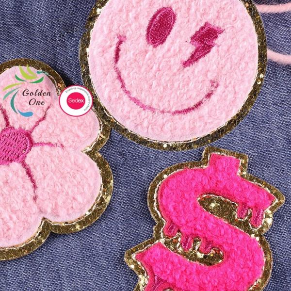 Quality Custom Sticker Smile Face Patch Embroidery Iron On Chenille Patches Heat Press For Kid for sale