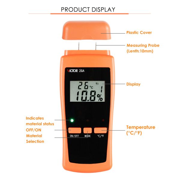 VICTOR 2GA Digital Wood Moisture Meter Handheld Humidity Meter