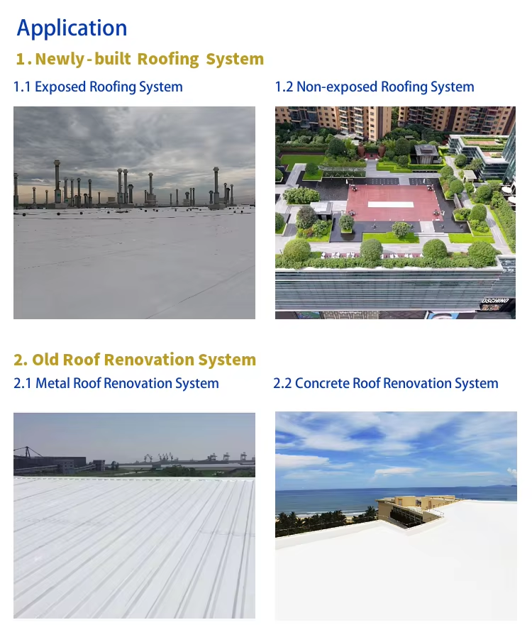 Smooth Version1.2mm* 20m*1m Excellent weather resistance It is used for the exposed roofs of industrial and civil buildings.