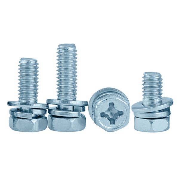 Zinc Plated Steel Phillips Drive Hex Head With Spring Washer And Plain Wssher SEMS Screws