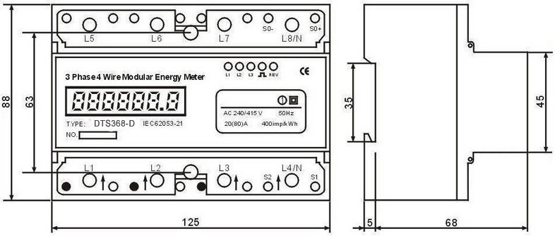 Class 1S Accuracy Din Rail Power Meter RTU Protocol 3 Phase Power Meter