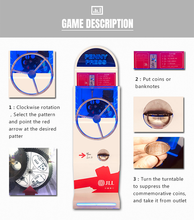 Coin Operated Arcade Game Machine Tourist DIY Souvenir Coin Press Game Machine Museum Penny Video Redemption Machine For