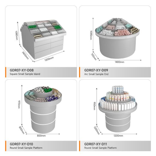 Retail Shop Display Grey Wooden Sample Island For Space-Saving Store Table And Premium Display Table