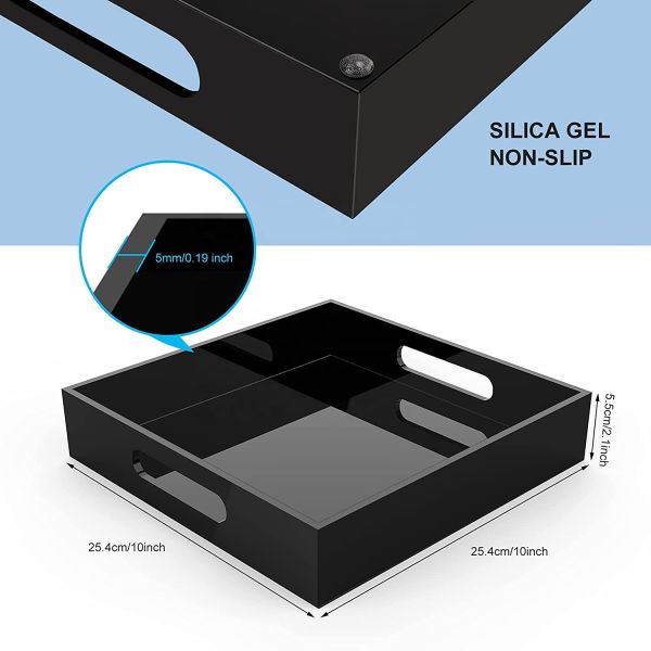 Clear Acrylic Serving Tray With Handles Black Personalized