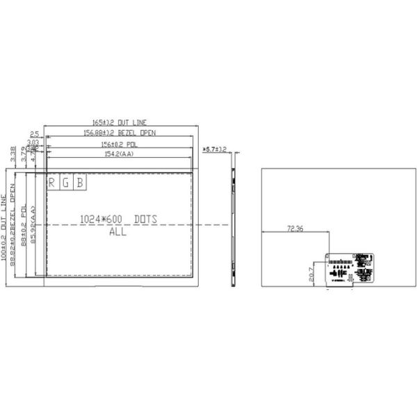 7" Inch 1024x600 LVDS TFT LCD with CTP, PCAP Touch Screen 7 inch IPS