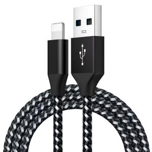 Black Nylon Braided Usb A To Lightning Cable Customized Length Wear Resistant