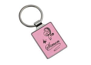 Laser Engraving Logo Leather Key Chains 55mm 4mm Pink Key Ring Advertising