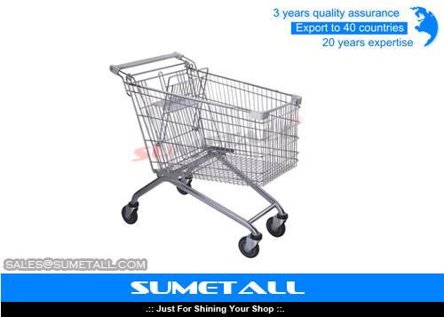 Quality Rolling Supermarket Shopping Trolley 4 Wheels Metal Grocery Cart Customized for sale