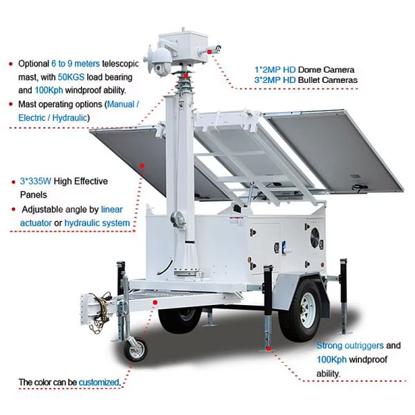 IP65 Rated Waterproof Solar LED Light Tower Outdoor Events Automatic Controls Hydraulic Light Tower