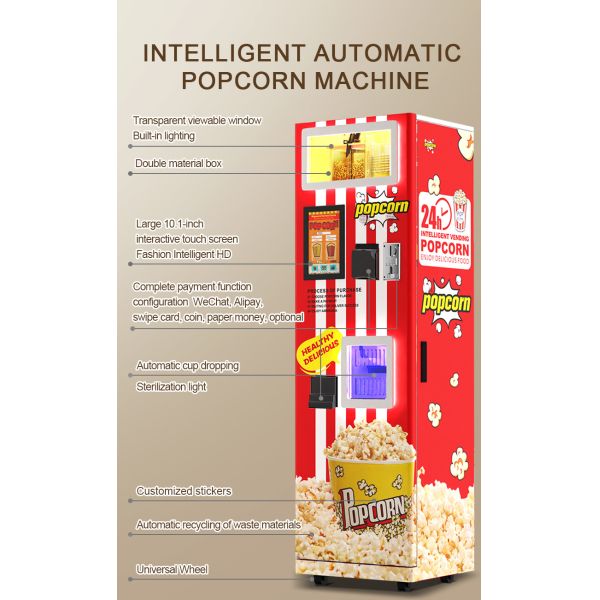 Fully Automatic Commercial Popcorn Machine with High Capacity and Low Consumption for 24/7 Operation