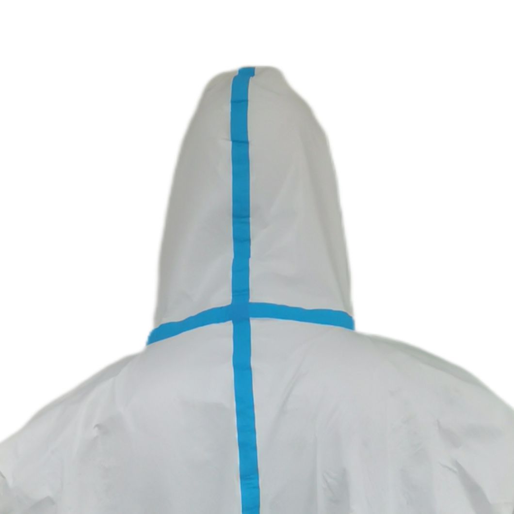 Hot Sale Wholesale Type4/5/6 Isolation Coverall with Blue Strip with Hood Without Boot