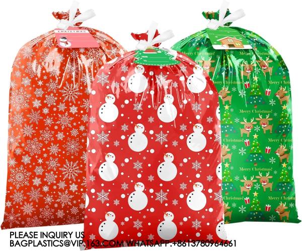 Quality Large Christmas Gift Bags Oversized Christmas Bags 44"X36" Large Size Plastic Gift Bags With Tag & Tie, Jumbo Large for sale