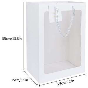 Kraft Paper Bags Square Bags, Thick Paper Bag With Window For Wedding, Party, Birthday, Shopping, Flower Bags